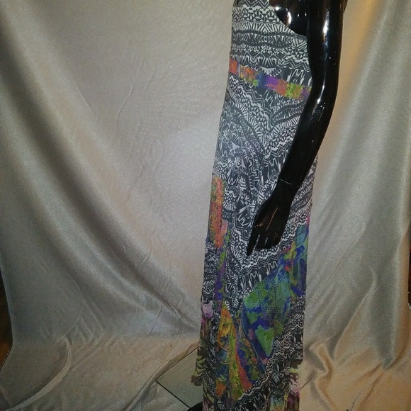 WESTON Print on Net fabric maxi Dress sz M - Picture 4 of 8